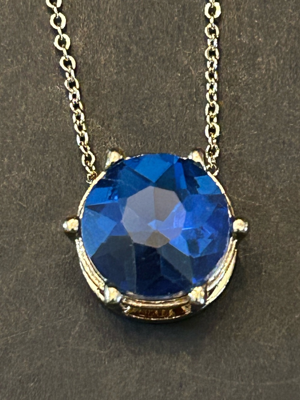 Sapphire Blue Round Crystal Pendant Necklace - Gold Tone- 18” Inches Adjustable